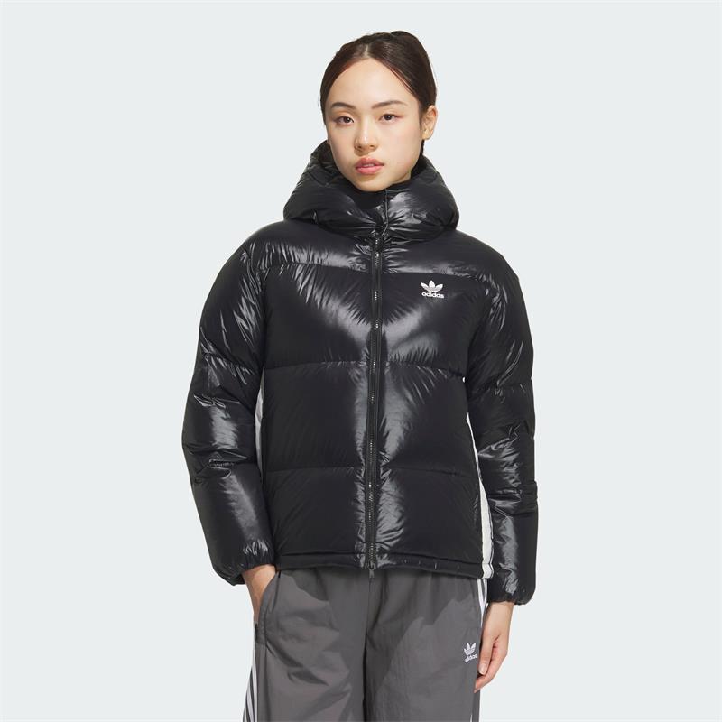 阿迪达斯三叶草女子2024冬新款保暖侧开排扣时尚宽松羽绒服JD3782