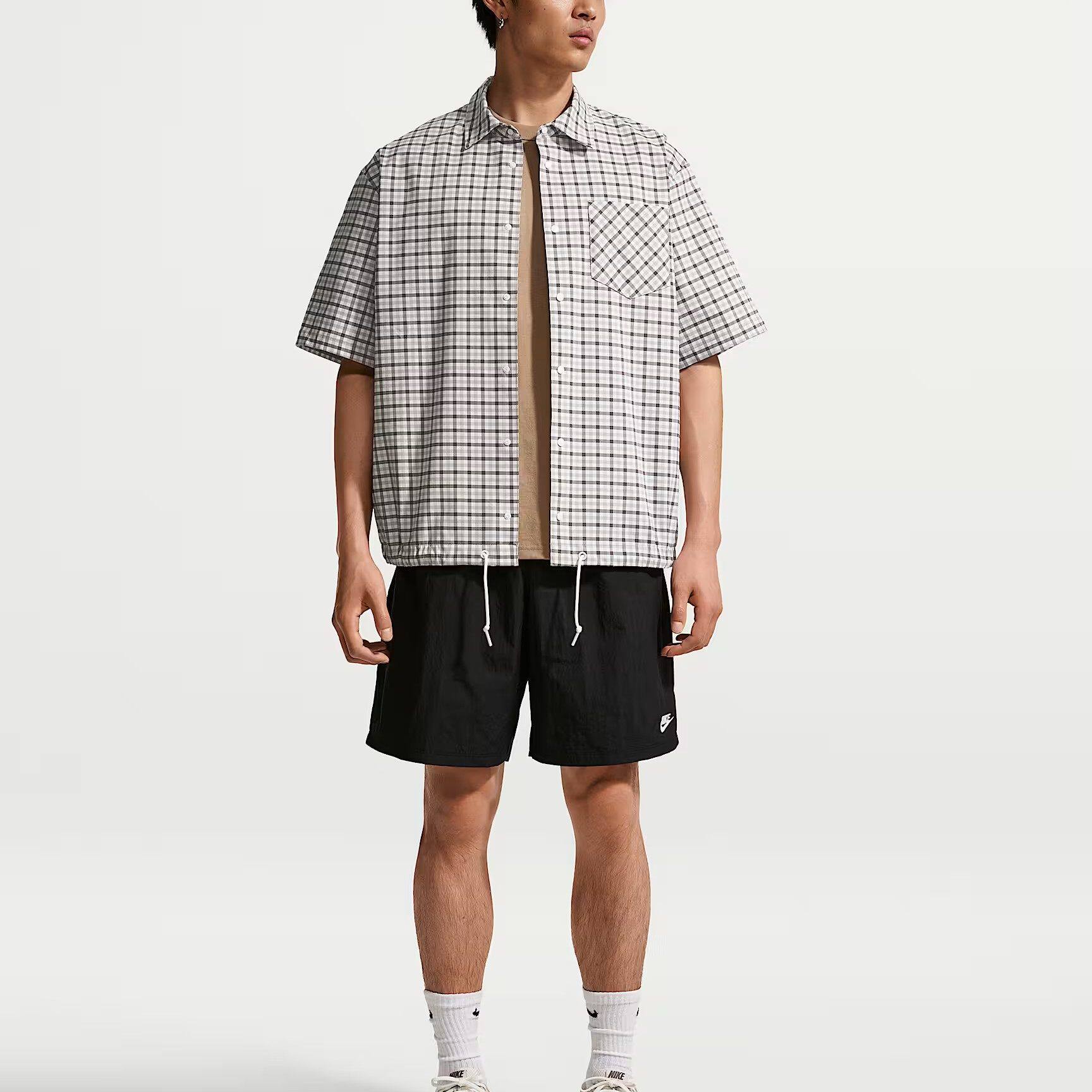 NIKE耐克男子短袖上衣夏季透气经典休闲宽松格子衬衫IR7577-009