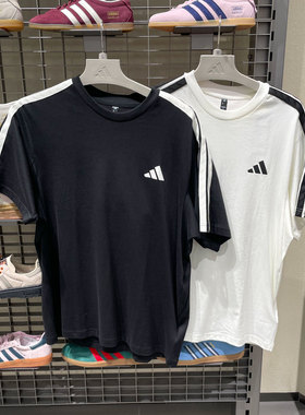 Adidas阿迪达斯男装2026夏季款三条杠纯棉透气休闲短袖T恤 KR2490