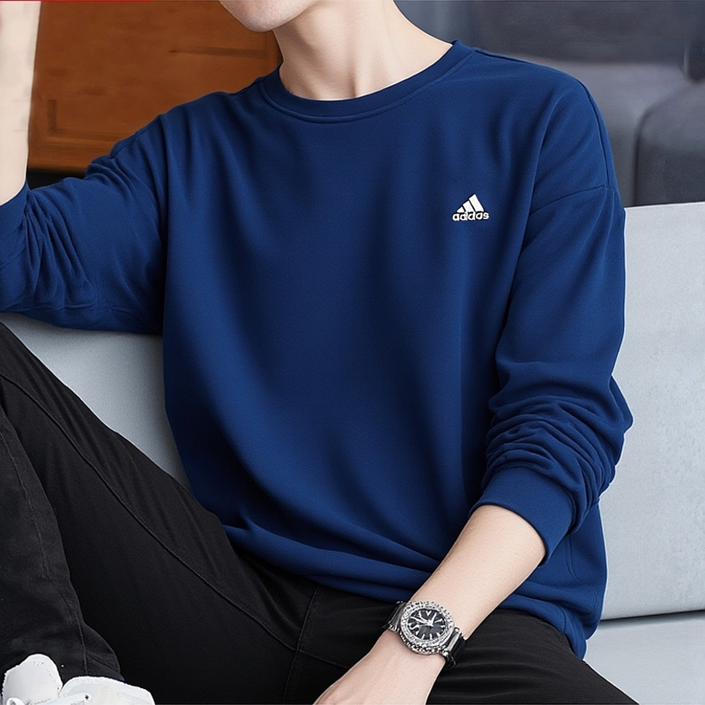 Adidas阿迪达斯春季男卫衣刺绣小标针织休闲套头衫KT2526 KT2527