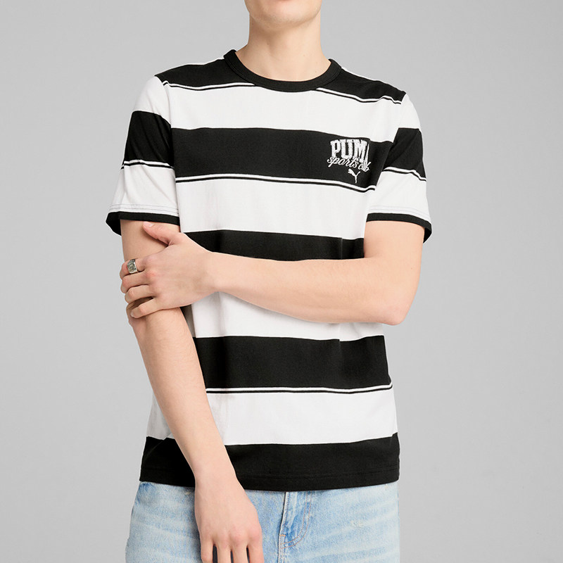 Puma/彪马正品2026夏季款男士耐穿条纹运动圆领休闲短袖688931-01