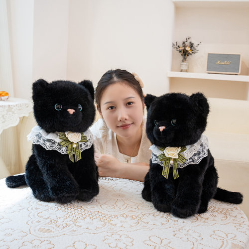 可爱小黑猫毛绒玩具公仔