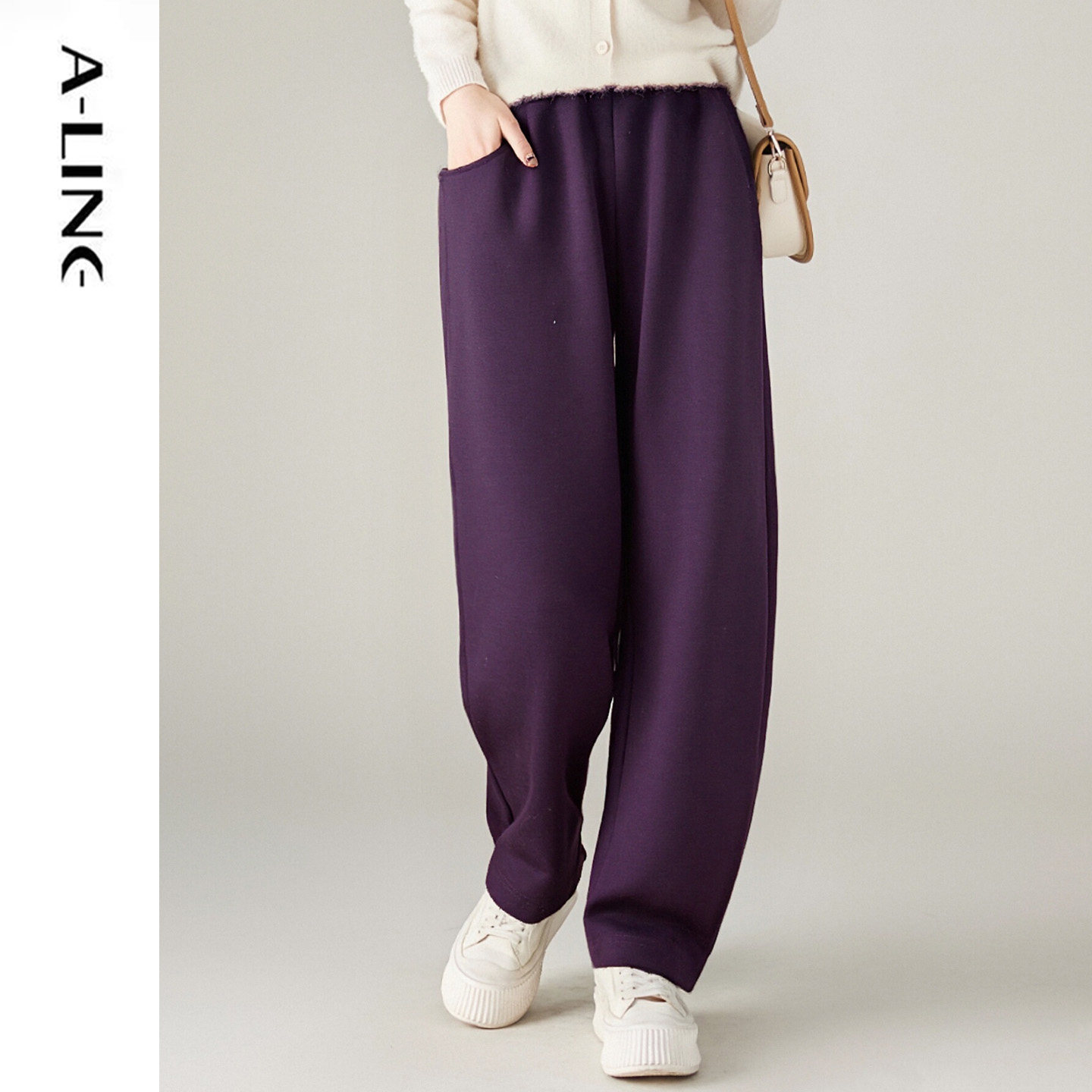 Aline/阿莱雪尼尔加厚阔腿裤 2025秋冬女装新品BDK3652,女装/女士精品,休闲裤,淘宝优惠券,粉丝福利购,淘宝优惠卷