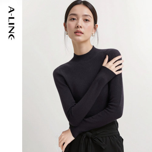 Aline/阿莱易打理系列无缝一体半高领纯色品质打底衫内搭 冬新品