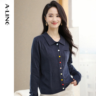 Aline/阿莱彩色纽扣衬衫领100绵羊毛针织衫 2025秋冬女装新品