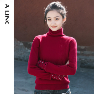 Aline/阿莱优雅风水溶蕾丝袖口细节100绵羊毛针织衫