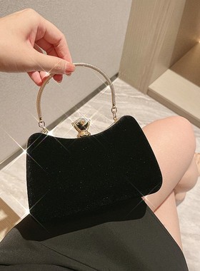 秋冬新款手拿包水钻晚宴小包包黑色手提包搭配礼服的包复古女包