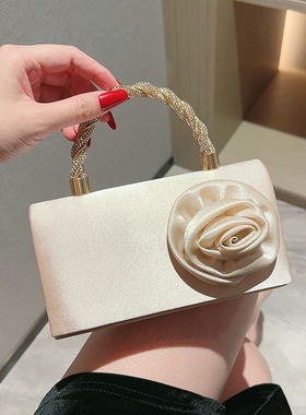 2025新款名媛水钻玫瑰花朵链条女士手提包晚宴手包礼服派对包时尚