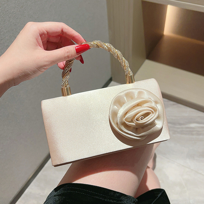 新款名媛水钻玫瑰花朵女士手提包
