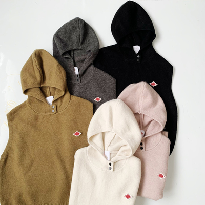 日系25秋冬新款Danton纯色简约百搭休闲连帽针织叠穿马甲女