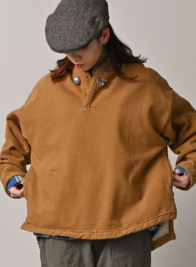 日系新款前短后长侧开叉宽松加绒1粒扣编绳圆领卫衣Ctrl C 45