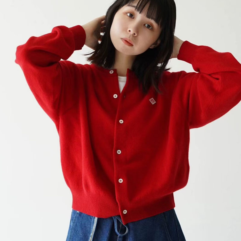 日系25秋新款danton经典百搭简约显瘦圆领针织开衫女