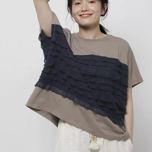 日系26夏新款niko甜美拼接蛋糕层边小众设计洋气百搭短袖T恤女