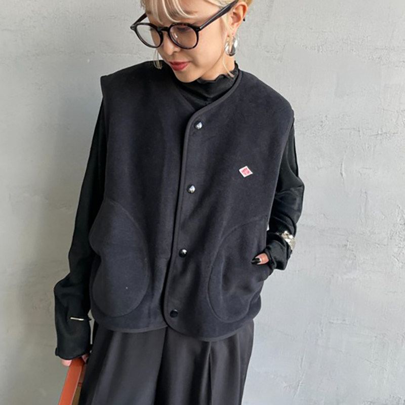 日系danton秋冬新品刺绣字母双面绒背心马甲坎肩叠穿上衣女