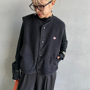 日系danton秋冬新品刺绣字母双面绒背心马甲坎肩叠穿上衣女