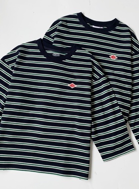 日系danton撞色条纹长袖T恤百搭宽松上衣女