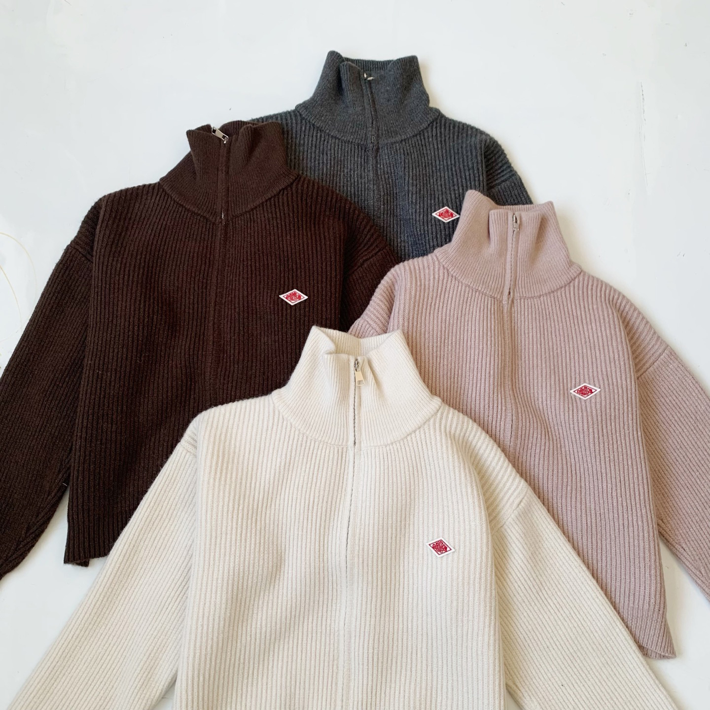 日系25秋冬新款Danton简约百搭高领纯色竖条纹针织拉链毛衣女