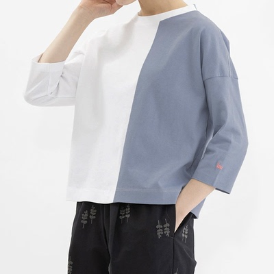 日系26夏新款nop撞色拼接时尚袖口天鹅刺绣精美气质百搭短袖T恤女