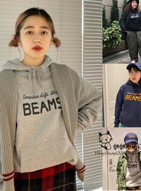 日系25秋冬BEAMS联名彩色字母情侣款连帽卫衣休闲宽松男女上衣