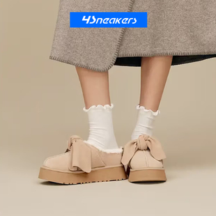 UGG 女款舒适复古棕色蝴蝶结一脚蹬厚底半拖雪地靴1176290-SAN