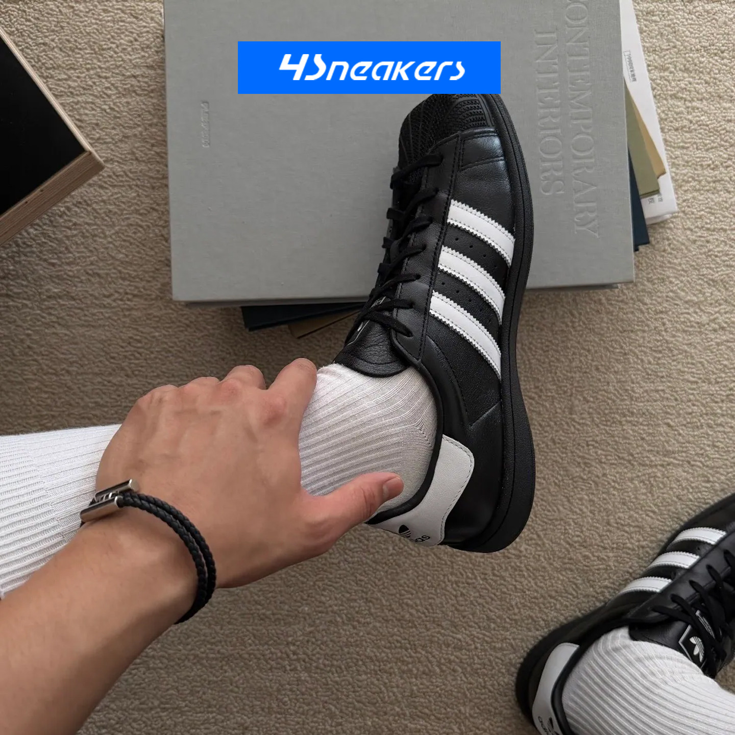 Adidas/阿迪达斯 Superstar SQ皮面方头贝壳头黑色休闲板鞋KI0201
