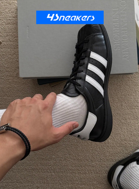 Adidas/阿迪达斯 Superstar SQ皮面方头贝壳头黑色休闲板鞋KI0201