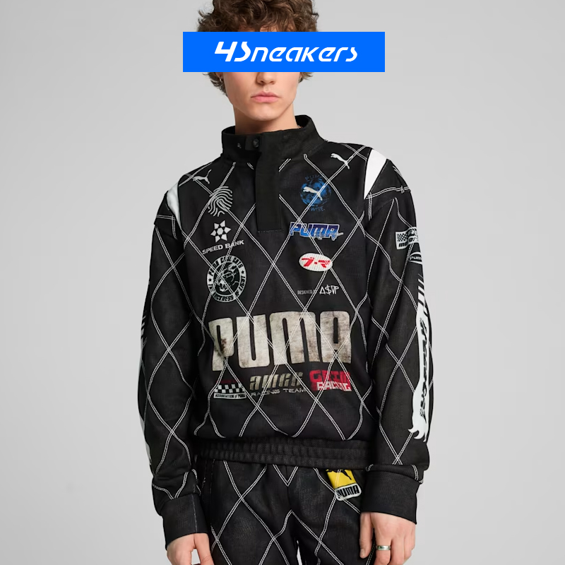 PUMA X A$AP ROCKY INHALE赛车印花logo带手套长袖骑行服做旧卫衣
