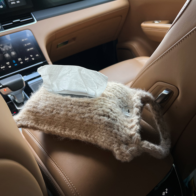 日式复古粗毛线车载悬挂纸巾袋