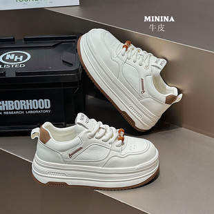 可爱2026春外贸广州小众休闲运动鞋 纯皮小白鞋 女4cm轻便厚底时尚