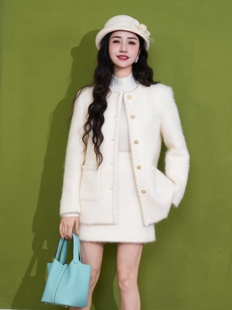 2025新款小香风外套女秋冬新高级感羊绒拉绒羊毛上衣大衣外套半裙