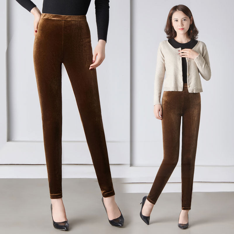 2019新款金丝绒女式外穿打底裤瘦身高腰平脚裤平绒小脚铅笔裤子潮