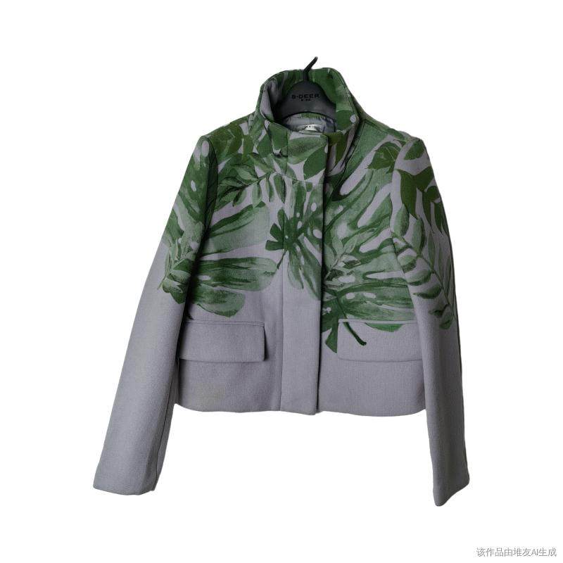 圣迪家羊毛毛呢印花短款上衣外套