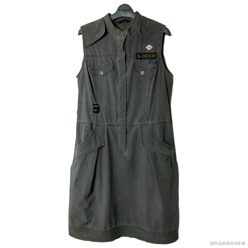 SD正品折扣女士时尚休闲简约百搭工装风无袖连衣裙1238