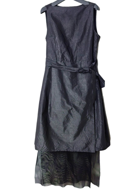 SD正品折扣女士优雅气质无袖系带收腰网纱拼接连衣裙1233