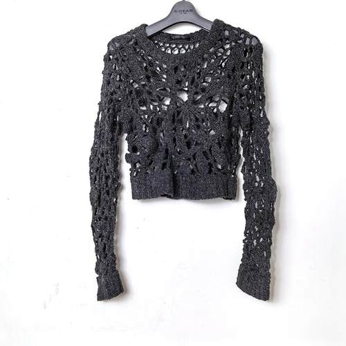 钩花修身短款镂空毛衣圣迪家