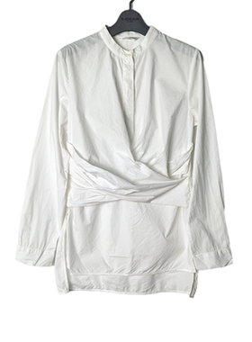 SD正品女士时尚设计感修身收腰绑带立领长袖纯棉衬衫0542