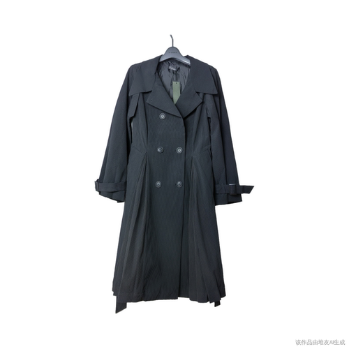 圣迪家西装领系带收腰褶皱风衣