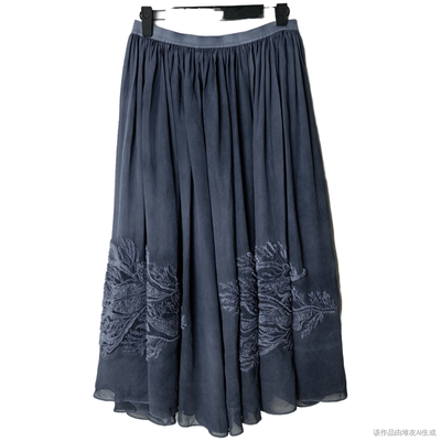 圣迪家松紧腰雪纺A字绣花半身裙