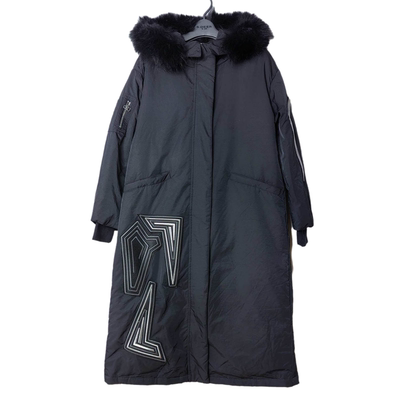 圣迪保暖加厚印花连帽长款羽绒服