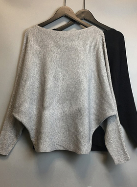 品牌女式新款一字领蝙蝠衫毛衣针织衫