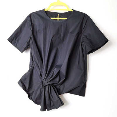 褶皱装饰宽松圣迪家个性短袖t恤