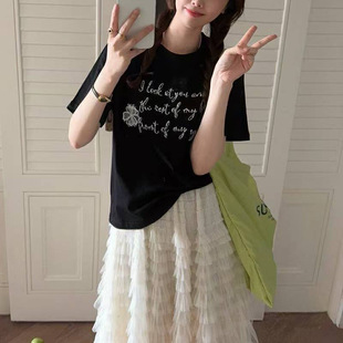 BlueberryD重工钉珠纯棉短袖女t恤T恤女夏上衣夏季女装宽松定制