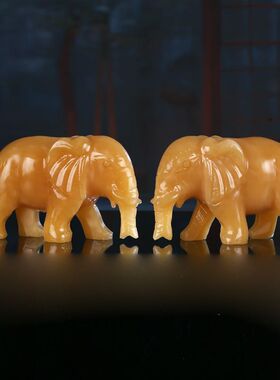 天然米黄玉大象摆件招财吸水