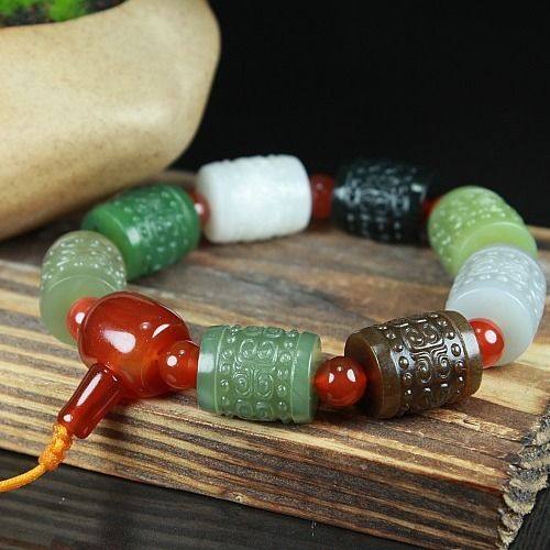 天然玉石正品和田玉碧玉白玉八宝手链原创自制仿古桶珠情侣款项坠,珠宝/钻石/翡翠,手饰,淘宝优惠券,粉丝福利购,淘宝优惠卷