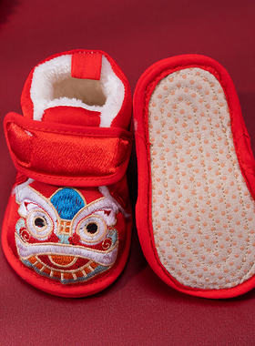 秋冬季虎头鞋婴儿1周岁宝宝抓周鞋红色加绒保暖棉鞋百天宝宝鞋男