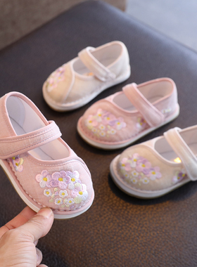 女童绣花鞋宝宝汉服鞋子国风周岁鞋子女宝公主布鞋儿童手工千层底