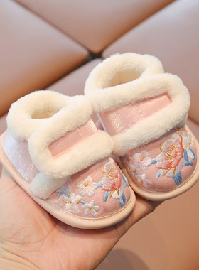 宝宝冬鞋周岁学步鞋女宝宝鞋子冬季加绒保暖鞋婴儿公主鞋新年棉鞋