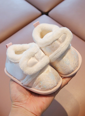 宝宝鞋冬季加绒1周岁公主鞋女宝棉鞋保暖粉色生日抓周婴儿鞋软底