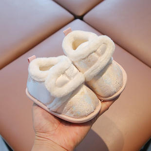 宝宝鞋冬季加绒1周岁公主鞋女宝棉鞋保暖粉色生日抓周婴儿鞋软底