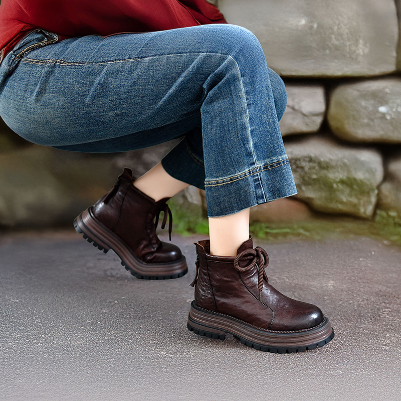 高档马丁靴短靴四起哥真皮厚底